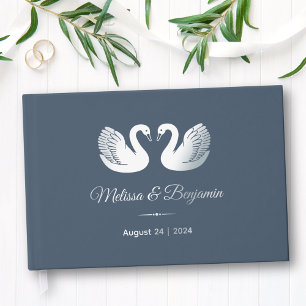 Cygnes en feuille d'argent sur mariage bleu