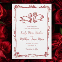 Cygnes Fantaisistes Faire-Part de Mariage Rouge Oi