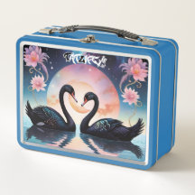 Cygnes noirs en Lune rose Lunchbox métallique