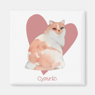 Cymric Cat Watercolor Kitty Pink Heart Magneet