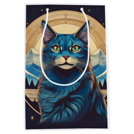 Cymric Cat With Mountain Backdrop Stars Medium Cadeauzakje (Voorkant)