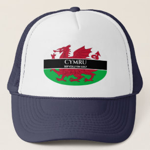 Cymru Sefydlu Ym 1057 Welsh Dragon Flag White Text Trucker Pet