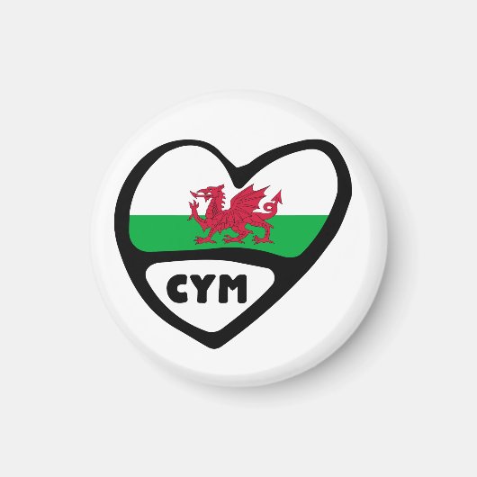 Cymru Wales Country Code Flag Heart Magneet (Voorkant)