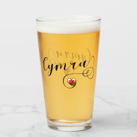 Cymru Wales Flag in Heart Glas (Voorkant gevuld)