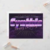 Cynthia Name Vorname lila retro Karte Geburtstag Kaart (Voorkant / Achterkant in situ)