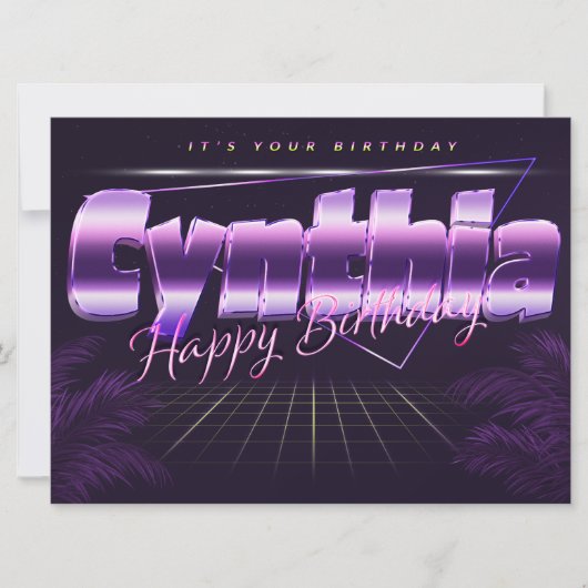 Cynthia Name Vorname lila retro Karte Geburtstag Kaart (Voorkant)