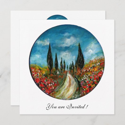 CYPERBOMEN EN POPPIËNTEN IN TUSCANY, rood blauw Kaart (Voorkant / Achterkant)