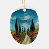 CYPERBOMEN EN POPPIËNTEN OP DE WEG VAN TUSCANY KERAMISCH ORNAMENT (Achterkant)