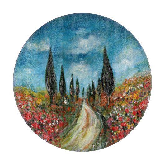 CYPERBOMEN EN POPPIËNTEN OP DE WEG VAN TUSCANY SNIJPLANK (Voorkant)