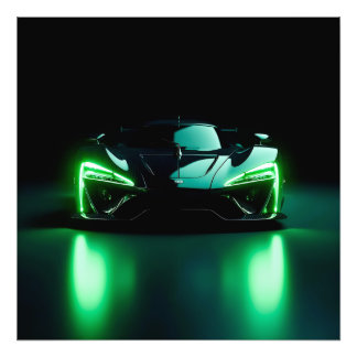 Cyperpunk Neon Groene Supercar - Moderne Cinematic Foto Afdruk