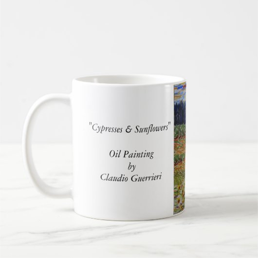 Cypress en zonnebloemen koffiemok (Links)