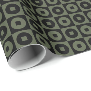 Cypress Groen en Zwarte Vierkante Cirkel Cadeaupapier