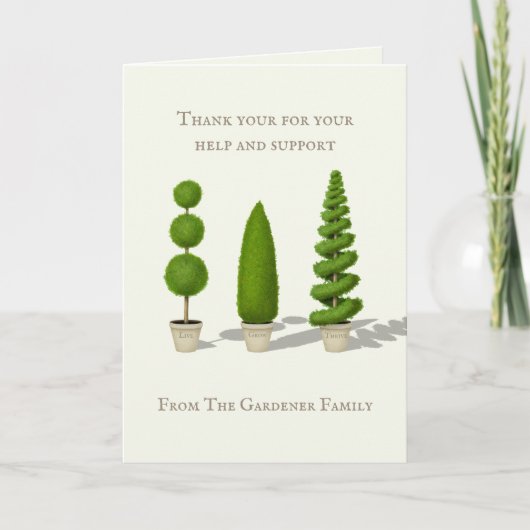  Cypress Topiary "Live Grow Thrive" Bedankkaart (Voorkant)