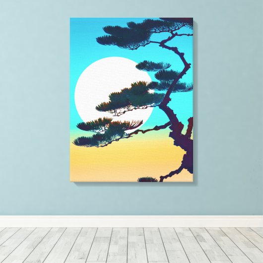 Cypress Tree en Volle Maan Canvas Afdruk (Insitu (Houten vloer))
