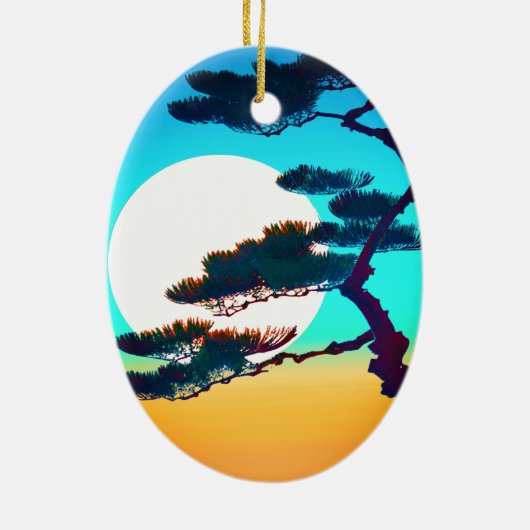 Cypress Tree en Volle Maan Keramisch Ornament (Achterkant)