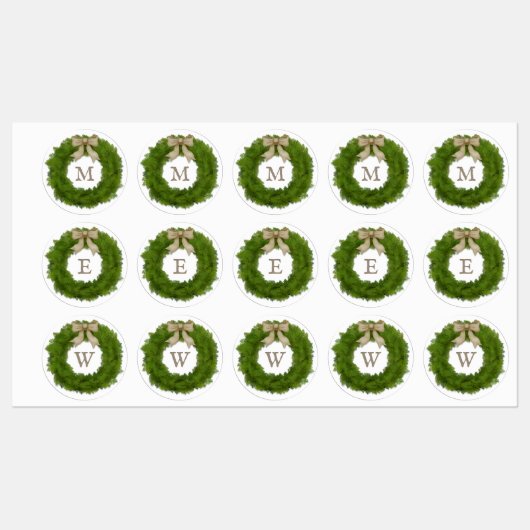 Cypress Wreath met Rustic Bw aangepaste monogramme Labels (Vel)