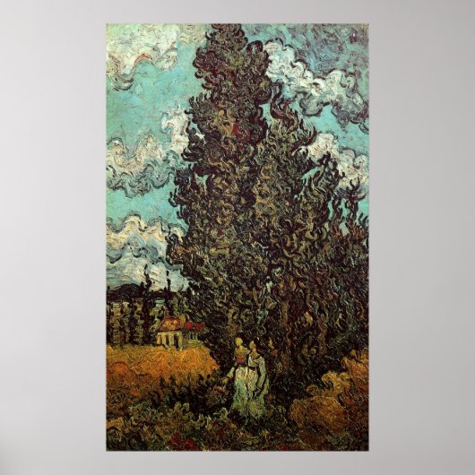 Cypresses en Two Women door Vincent van Gogh Poster (Voorkant)