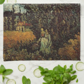 Cypresses en Two Women door Vincent van Gogh Theedoek (Gevouwen)