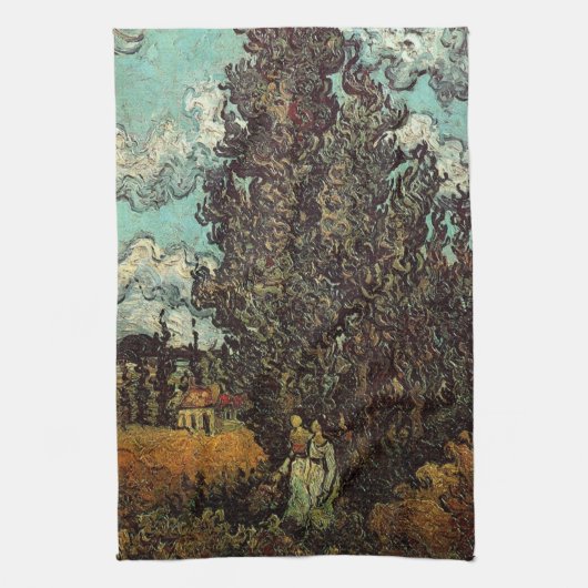 Cypresses en Two Women door Vincent van Gogh Theedoek (Verticaal)