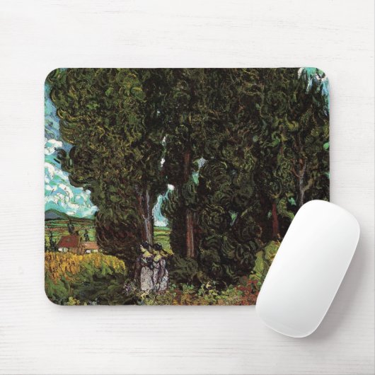 Cypresses met Vrouw Figures van Vincent van Gogh Muismat (Met muis)