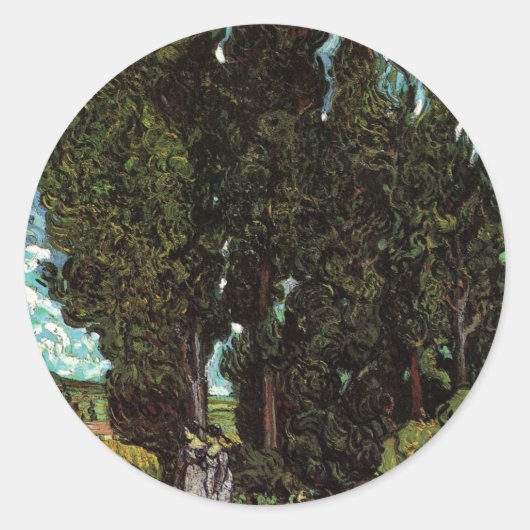 Cypresses met Vrouw Figures van Vincent van Gogh Ronde Sticker (Voorkant)