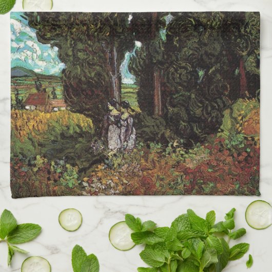 Cypresses met Vrouw Figures van Vincent van Gogh Theedoek (Gevouwen)