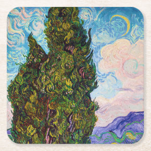Cypresses, Van Gogh Vierkante Kartonnen Onderzetter