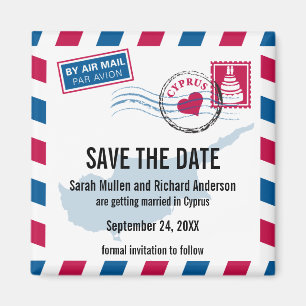 Cyprus Air Mail Wedding Save the Date Magneet