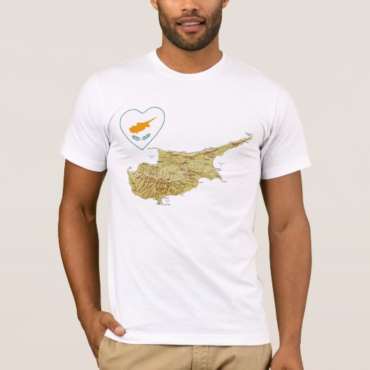 Cyprus Flag Heart en Map T-Shirt (Voorkant)