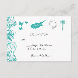 Cyprus Weddenschap RSVP-kaart in Aqua en White RSVP Kaartje