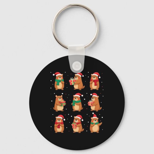 Cypybara Kerstman Hoed Grappig Cypybara Lover Sleutelhanger (Voorkant)