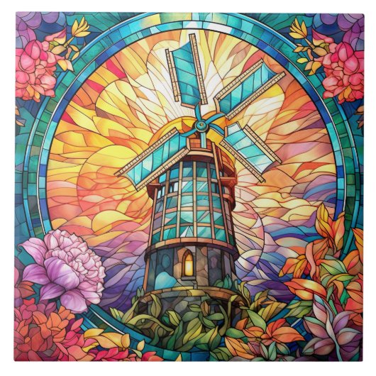 cyte faux gebrandschilderd glas windmolen tegeltje (Voorkant)