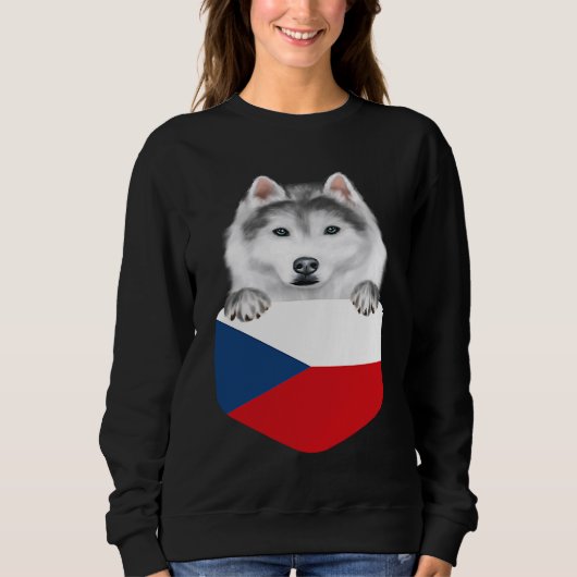Czech Republic Flag Siberian Husky Dog In Pocket Trui (Voorkant)