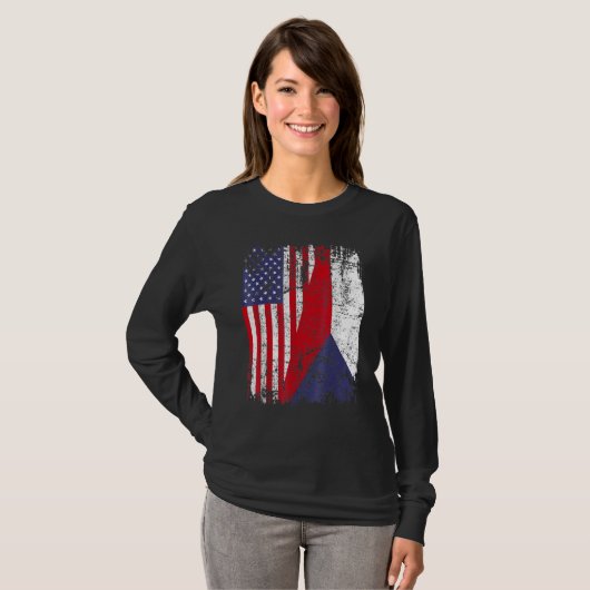 CZECH REPUBLIC ROOTS Half American Flag CZECH T-shirt (Voorkant volledig)