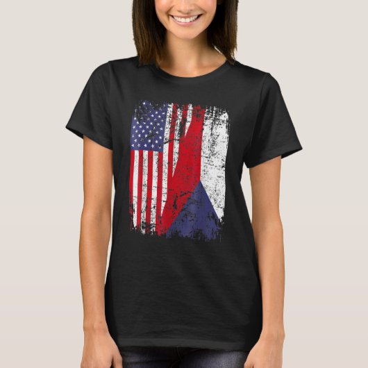 CZECH REPUBLIC ROOTS Half American Flag CZECH T-shirt (Voorkant)