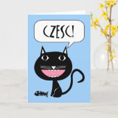 Czesc! Hallo Kaart in het Pools, Kat en Vis Botten (Gele Bloem)