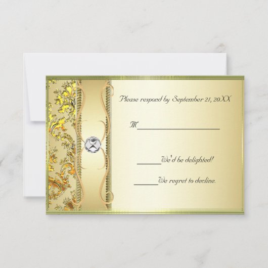 D1 Gold op Gold Damask RSVP-kaart RSVP Kaartje (Voorkant)