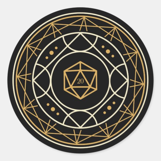 D20 D20 Dice Geometrische CircleTabletop RPG Ronde Sticker (Voorkant)