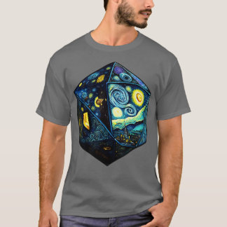 D20 Dice Art Van Gogh Sterrennacht Cool Realistisc T-shirt