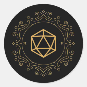 D20 Dice Monogram Bronze Tabletop RPG Ronde Sticker