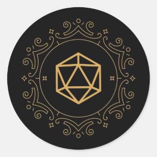 D20 Dice Monogram Bronze Tabletop RPG Ronde Sticker