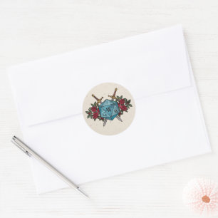 D20 Monogram RODE ROZEN RPG Getrouwd Ronde Sticker