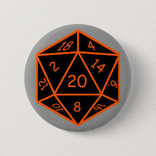 D20 zwart en Oranje Ronde Button 5,7 Cm