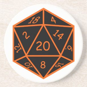 D20 zwart en Oranje Zandsteen Onderzetter