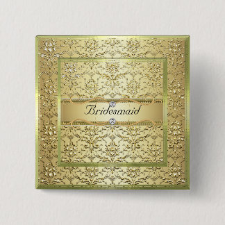 D2 Elegant Gold Damask Diamond Bridesmaid Button