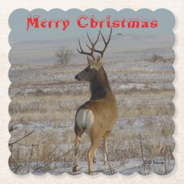 D 20 Mule Deer Buck in Snow Coaster Kartonnen Onderzetters