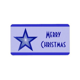 D Blue Star stripe 'Merry Kerstmis' medium bleek Etiket