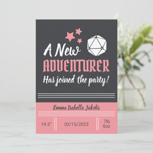 D&D Baby geboorteaankondiging roze meisje Aankondiging (Staand voorkant)