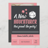 D&D bébé Faire-part de naissance rose fille (Devant / Derrière)