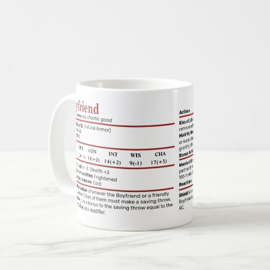 D&D Boyfriend Stat Block Mug (Devant gauche)